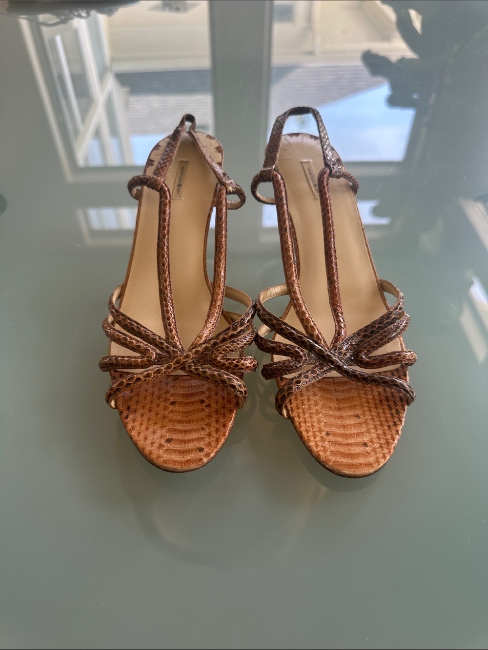 Max Studio Multi tone Brown Snakeskins Strappy Slingback Kitten Heels Size 8.5